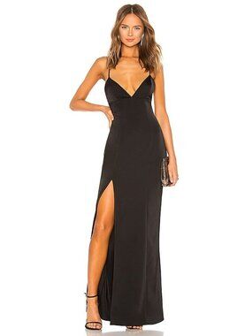 LOVERS + FRIENDS julie dress gown satin black MEDIUM party minimalist elegant